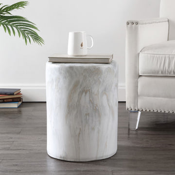 Troy 16" Modern Minimalist Faux Marble Column Indoor/Outdoor Accent Table - JONATHAN Y